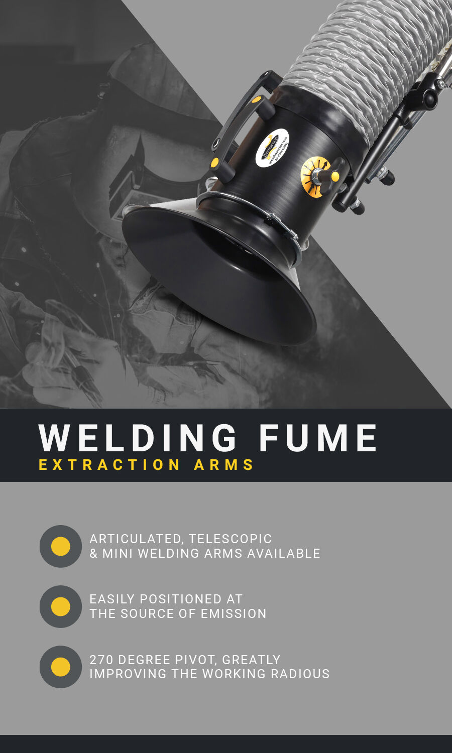 Welding smoke and fume extraction arm flextraction landing page banner