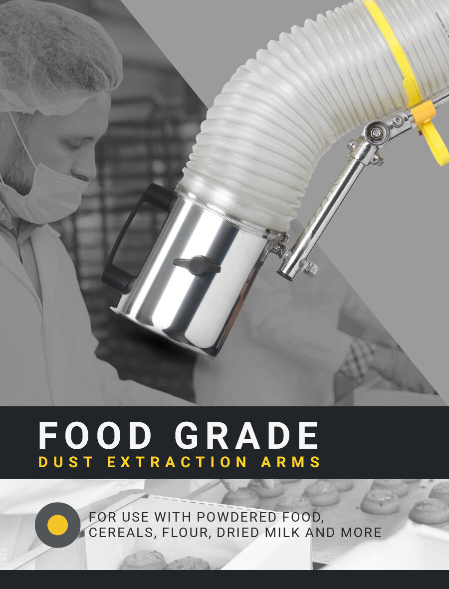 Atex and stainless steel extrcation arms for food production flextractuon ltd